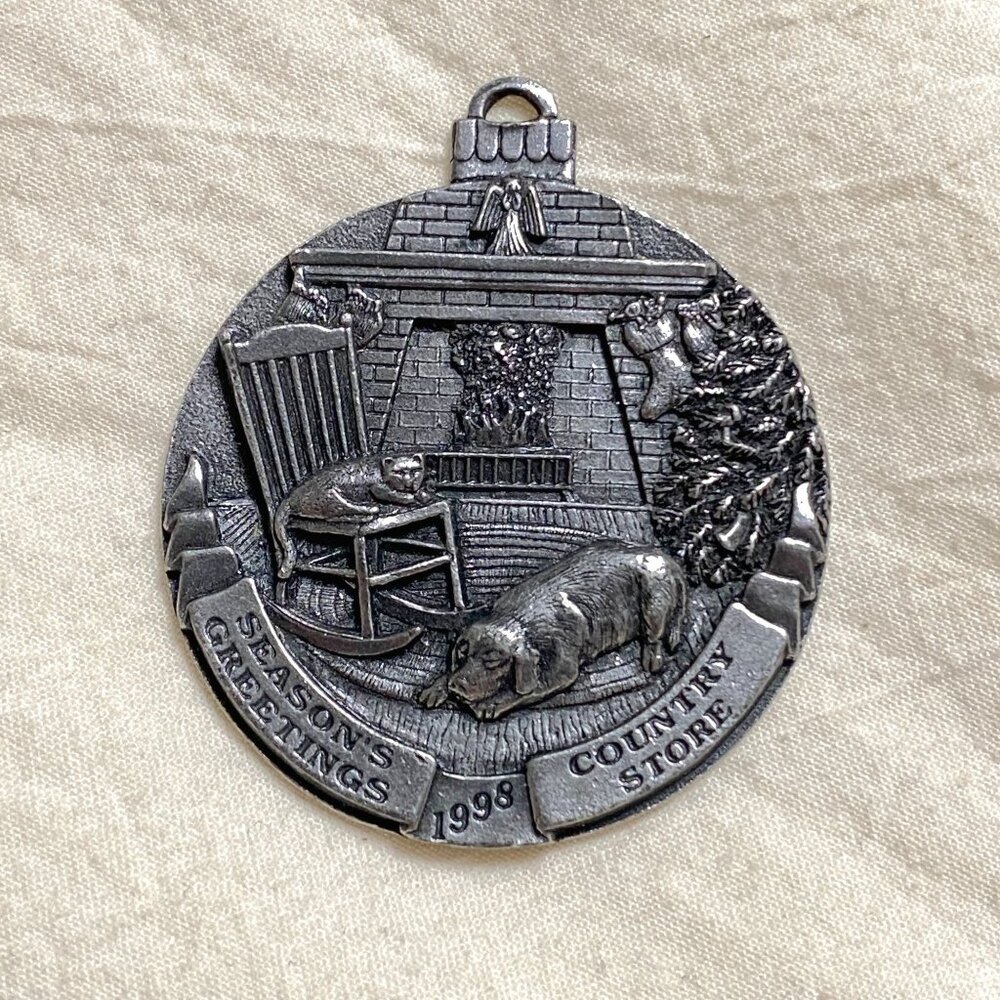 Vintage Country Store Season's Greetings Pewter Holiday Ornaments1998 Cat Dog Fi